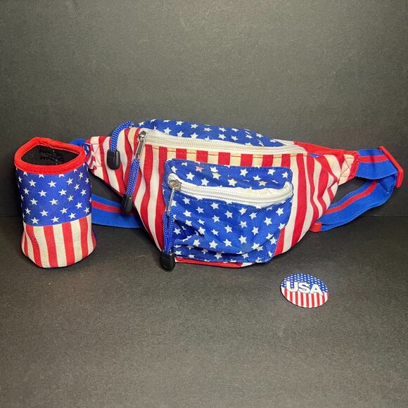 Tipsy Elves USA United States Stars & Stripes Freedom Fanny Pack & Button Pin - Picture 1 of 12